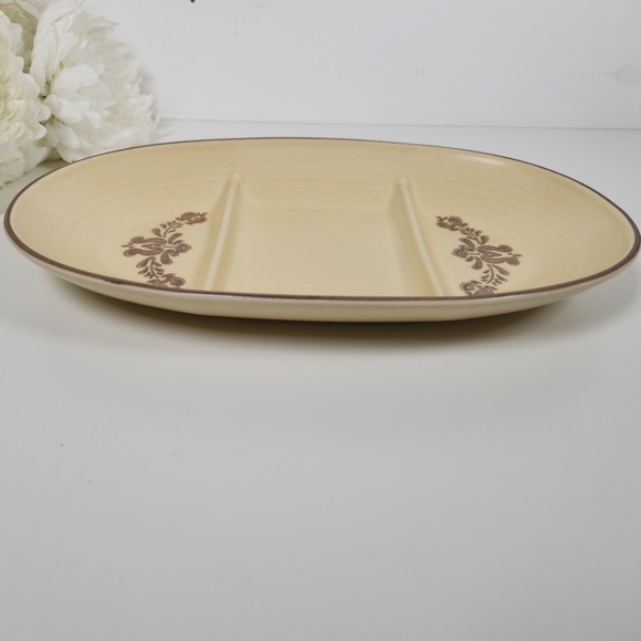 Vintage Pfaltzgraff Village Stoneware Oval Tri Divided Serving Platter - Tray - Picture 2 of 7